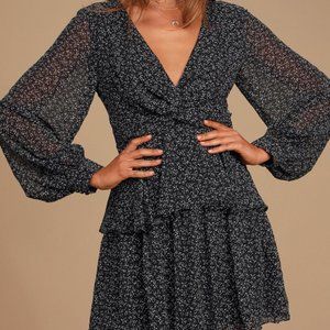 Lulu's Tell You I Love You Black Floral Print Twist-Front Mini Dress